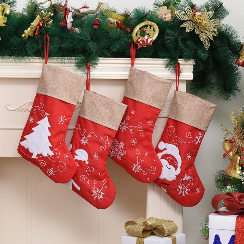 Family holiday decorations christmas santa sock accessories pet stocking linen christmas stockings for children