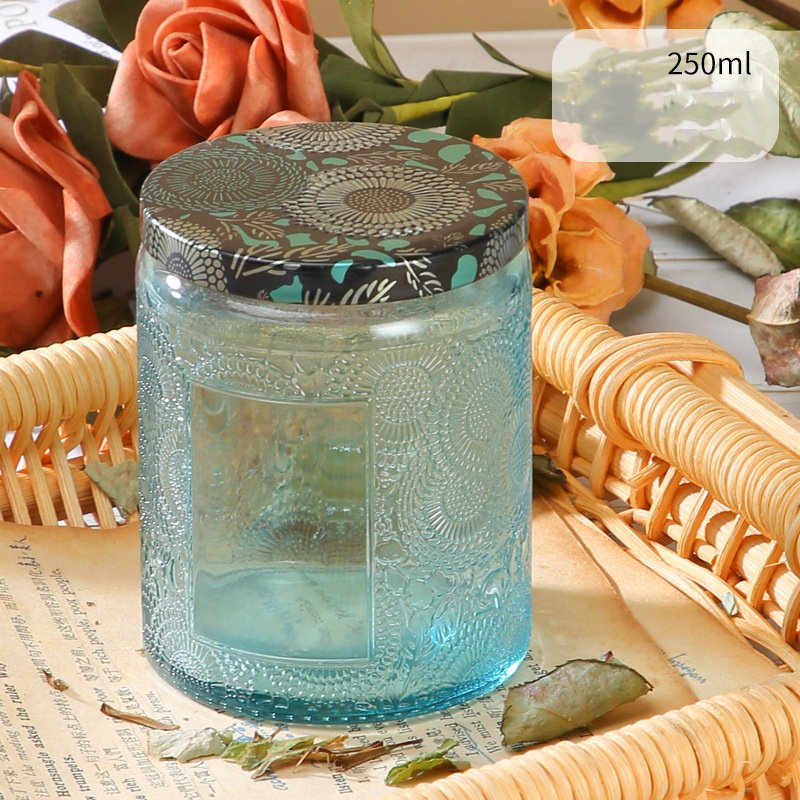 TS Hot Selling Candle Holder for Wedding Christmas Home Decoration Clear Glass Votive Embossed Candle Jar with Lid