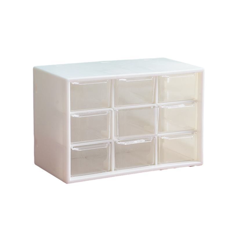 TS Hot Sale Cute Kawaii Storage Box Jewelry Storage Box with 9 Removable Mini Acrylic Drawers Desktop Craft Organizer