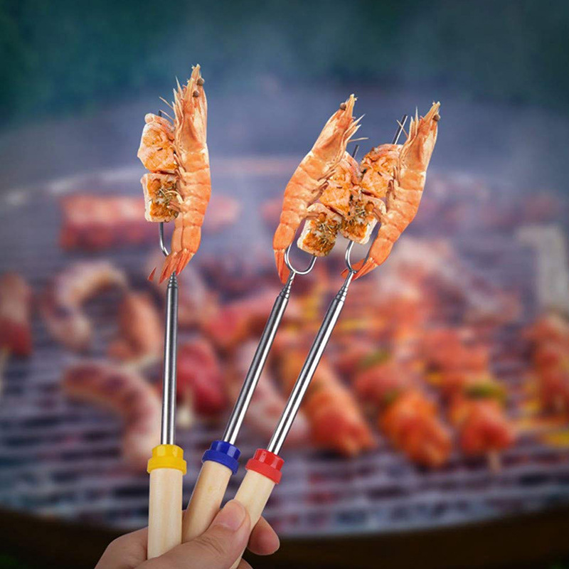 TS Wholesale Custom 8 Pcs/Set Stainless Steel Marshmallow Roasting Fork Sticks BBQ Skewers for Hot Dog Campfire