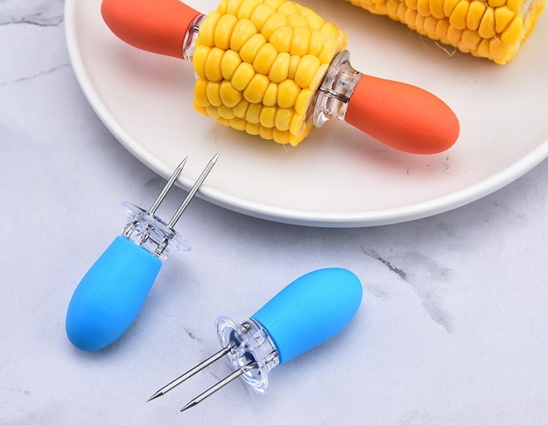 TS Outdoor Barbecue Supplies Stainless Steel Corn Needle Bbq Fork With Tpr Handle