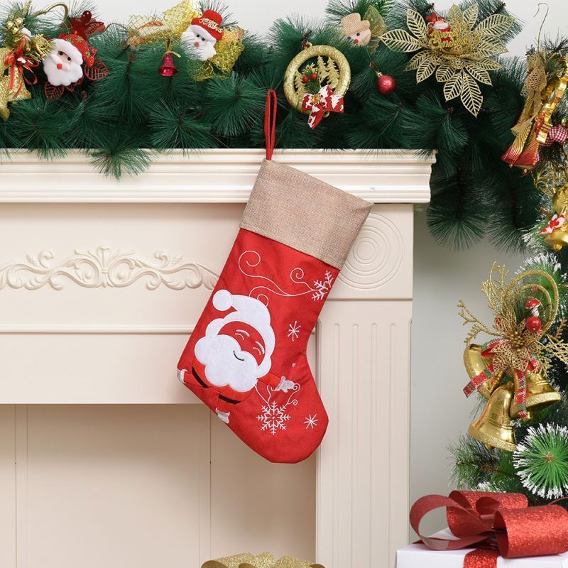 Family holiday decorations christmas santa sock accessories pet stocking linen christmas stockings for children