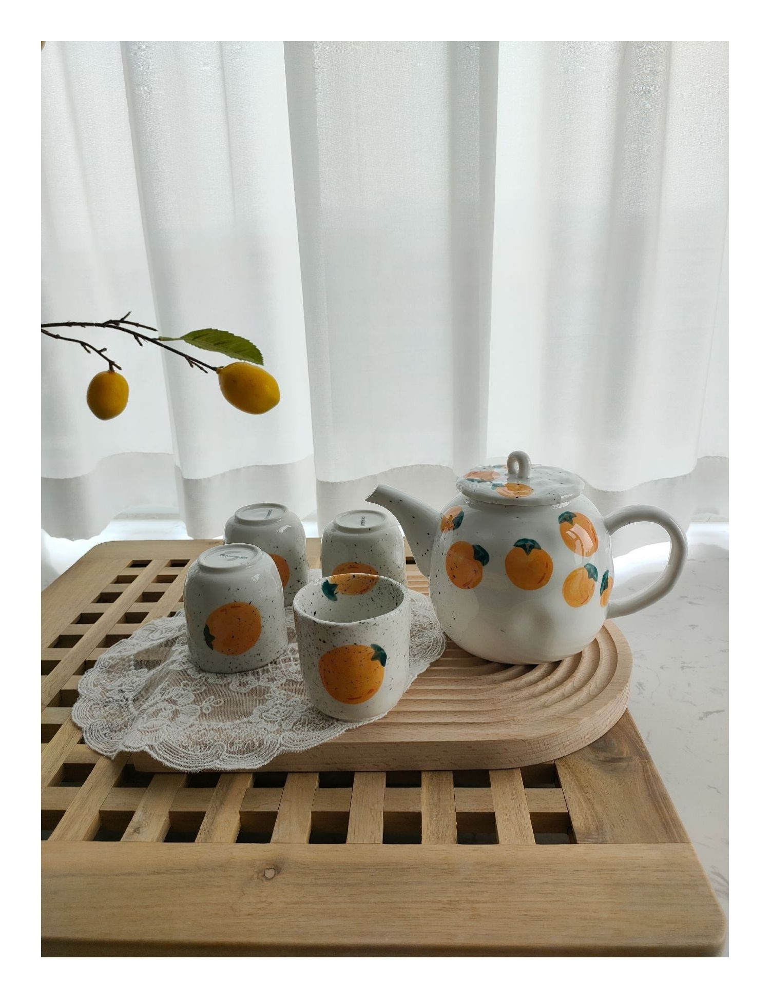 Japanese style ins creative fruit pattern ceramic teapot cute cold kettle cup under glazed hand-painted tea set