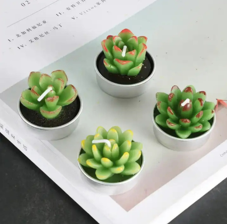 Tealight Candles Gift Set Handmade Delicate Smokeless Cute Succulents Green Plant Candle for Party