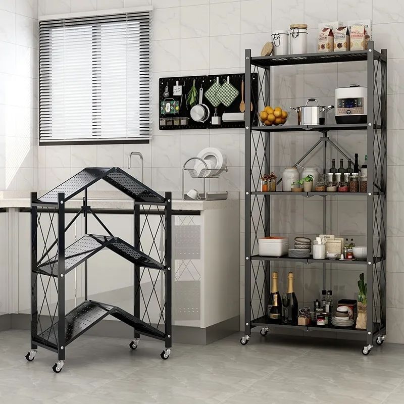 Shelving Units 4 Tiers Display Shelf Metal Shelving Units Trolley Heavy Duty Shelves Unit Folding Rack For Storage