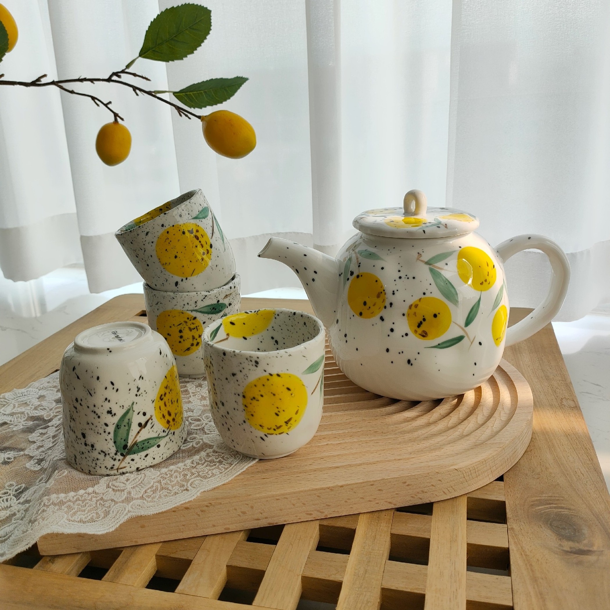 Japanese style ins creative fruit pattern ceramic teapot cute cold kettle cup under glazed hand-painted tea set