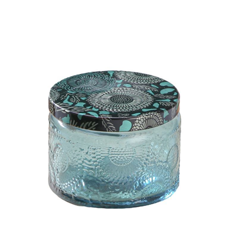 TS Hot Selling Candle Holder for Wedding Christmas Home Decoration Clear Glass Votive Embossed Candle Jar with Lid