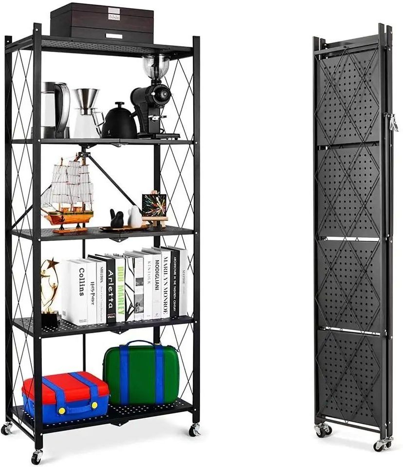 Shelving Units 4 Tiers Display Shelf Metal Shelving Units Trolley Heavy Duty Shelves Unit Folding Rack For Storage