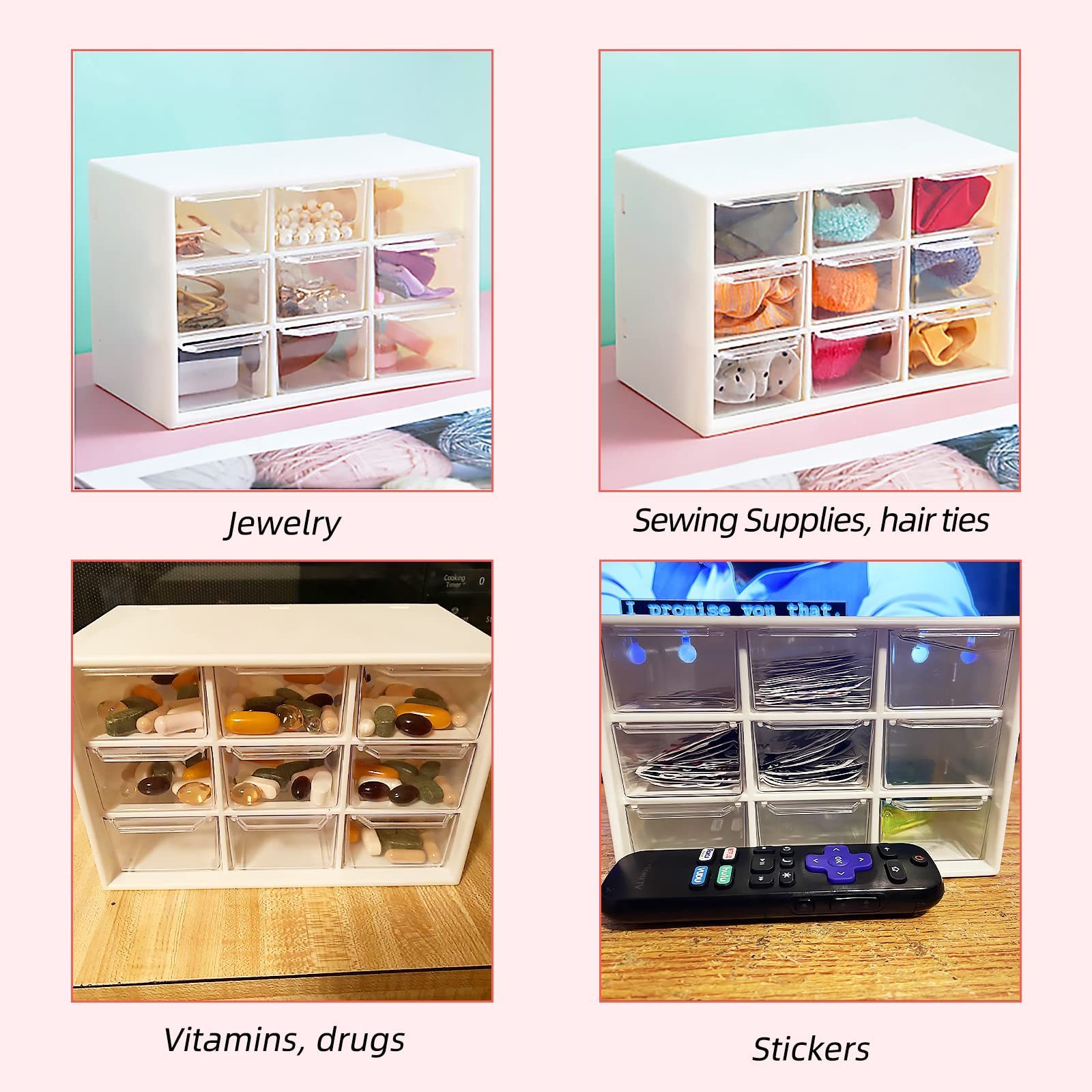 TS Hot Sale Cute Kawaii Storage Box Jewelry Storage Box with 9 Removable Mini Acrylic Drawers Desktop Craft Organizer