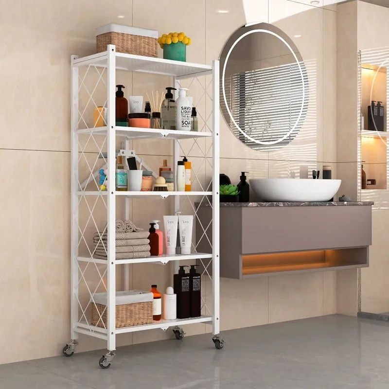 Shelving Units 4 Tiers Display Shelf Metal Shelving Units Trolley Heavy Duty Shelves Unit Folding Rack For Storage