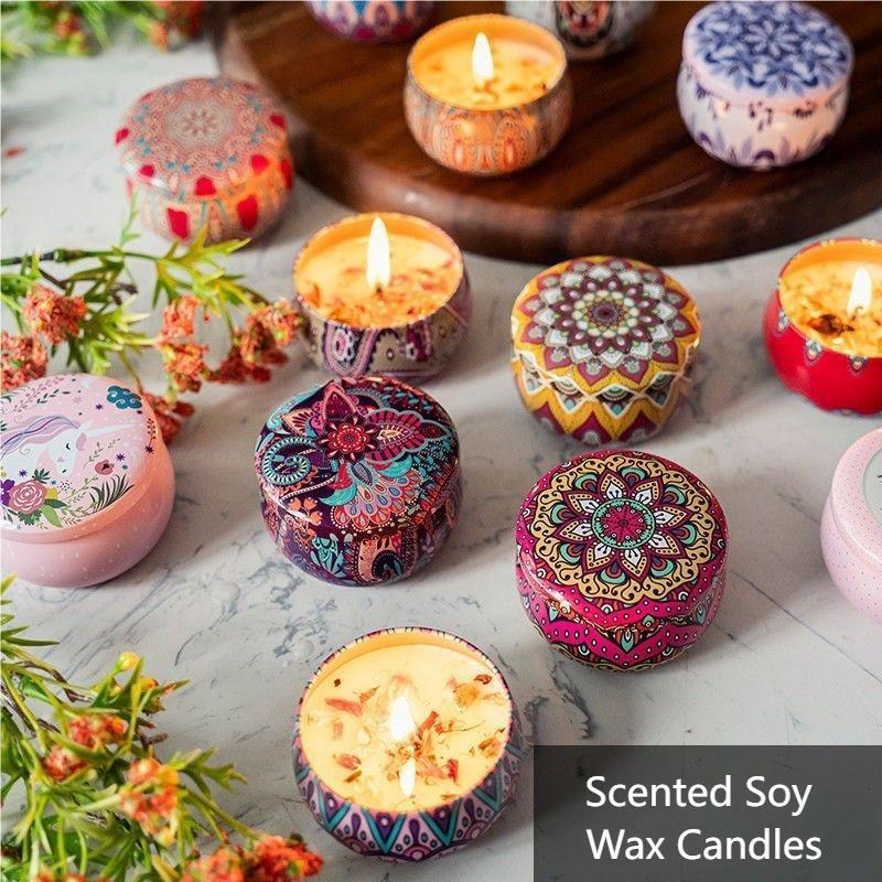 Candle Tin Multi Luxury Scented Soy Wax Small Round Candles With Flower