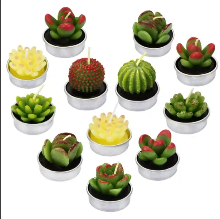 Tealight Candles Gift Set Handmade Delicate Smokeless Cute Succulents Green Plant Candle for Party