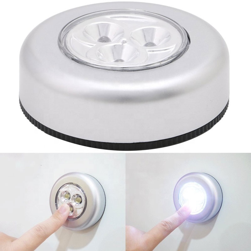 Mini Touch Night Lights 3LEDs Wireless AAA Dry Battery Lamps Sensitive Push Light Control Switch with Double Side Sticker