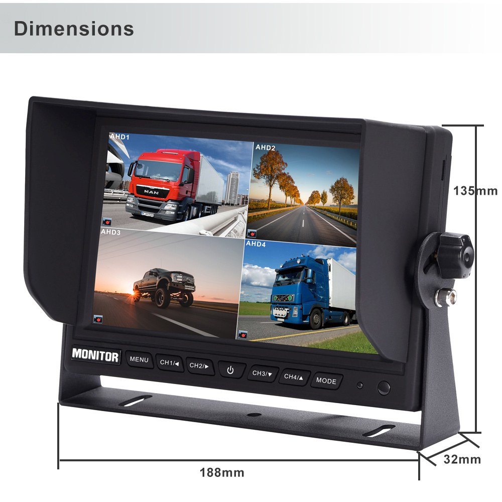 4 CH Quad 7 Monitor with Built-in DVR, Support 720P or 1080P AHD Cameras