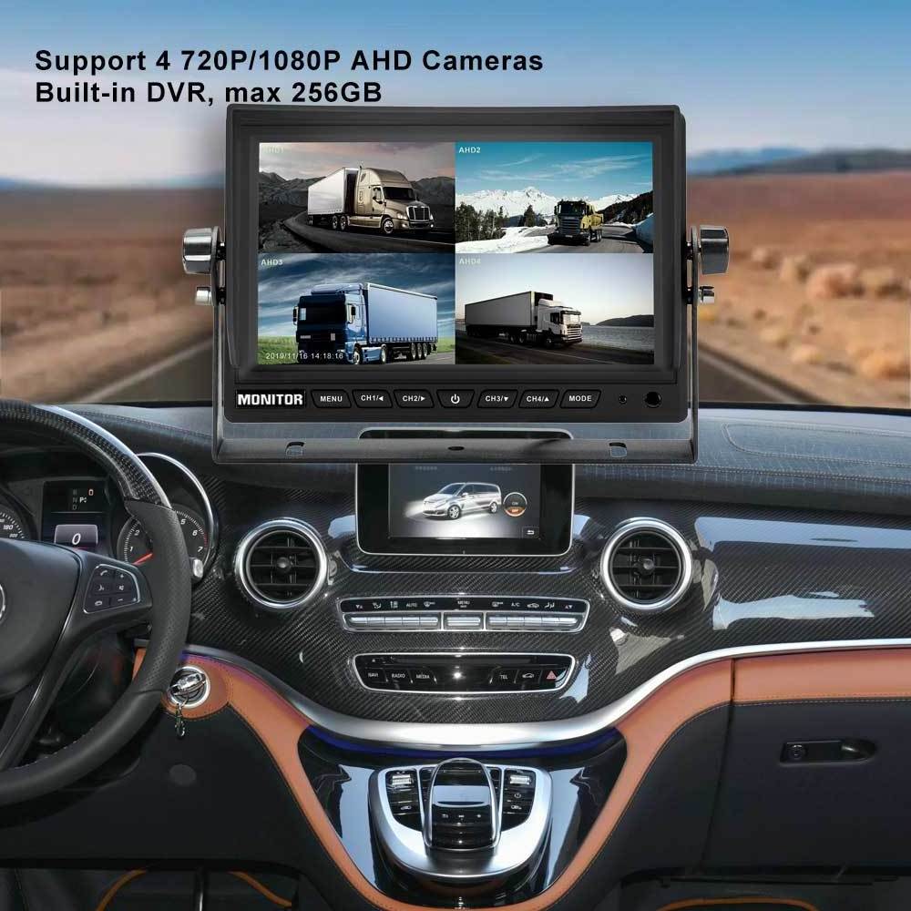 4 CH Quad 7 Monitor with Built-in DVR, Support 720P or 1080P AHD Cameras