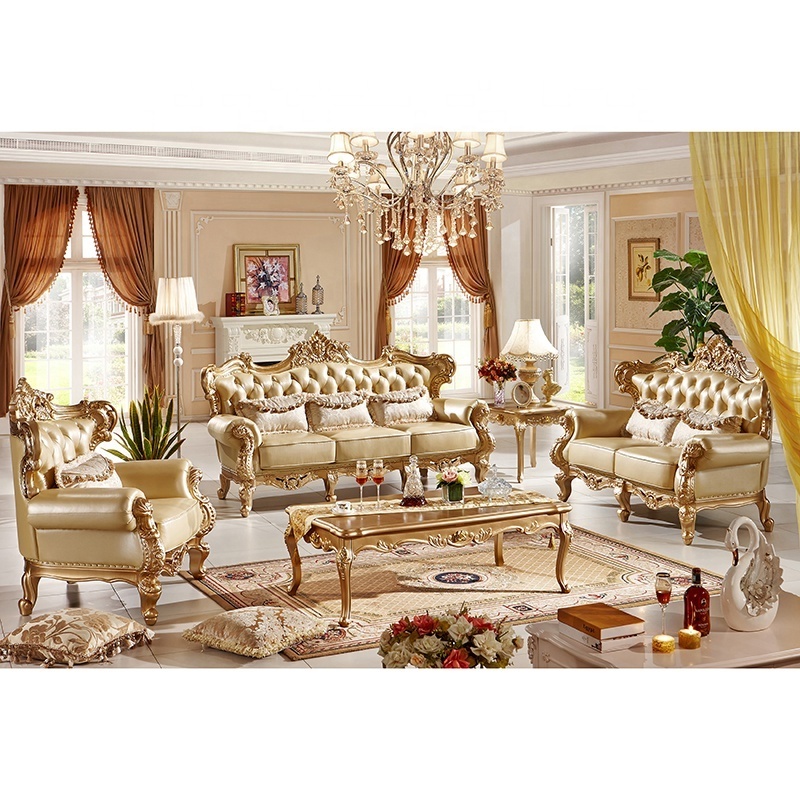 New Design Antique Sofa European Style Classic Genuine Leather  Sofa Sets