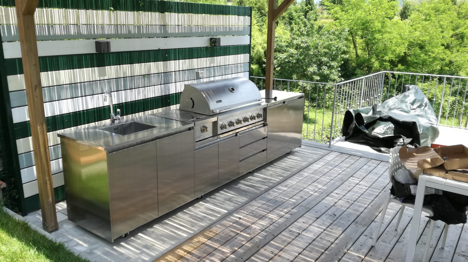 Custom Made American Style Stainless Steel Kitchen Cabinets Modern BBQ Island Outdoor Kitchen