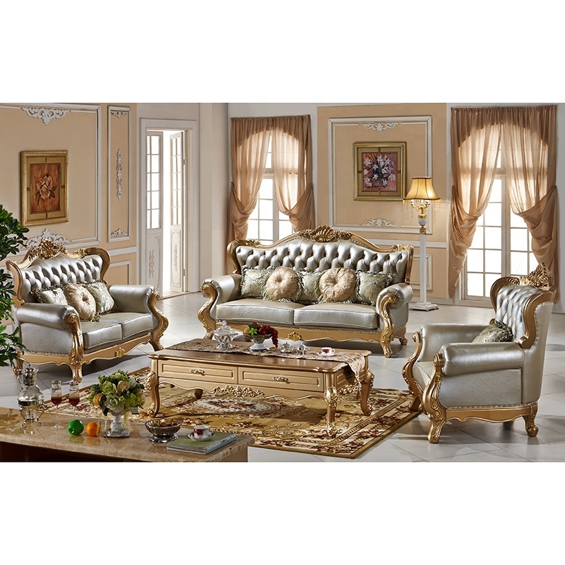 New Design Antique Sofa European Style Classic Genuine Leather  Sofa Sets