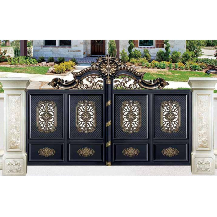 European Modern Wrought Iron Main Gate Villas Double Gates Custom Auto Electric Steel Gate Design Iron Villa Security Gate