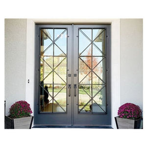 High quality Competitive Price Wrought Iron Glass Entry Door Design for Home