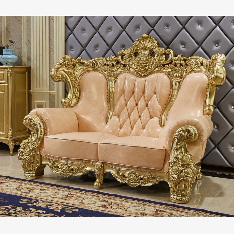 European and American Furniture Designs Luxury Baroque Top Grain Wood Royal Carved Classic Traditional Leather Antique Sofa