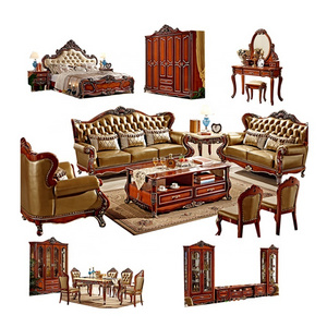 American style big house antique sofa combination living room set classic real genuine leather sofa