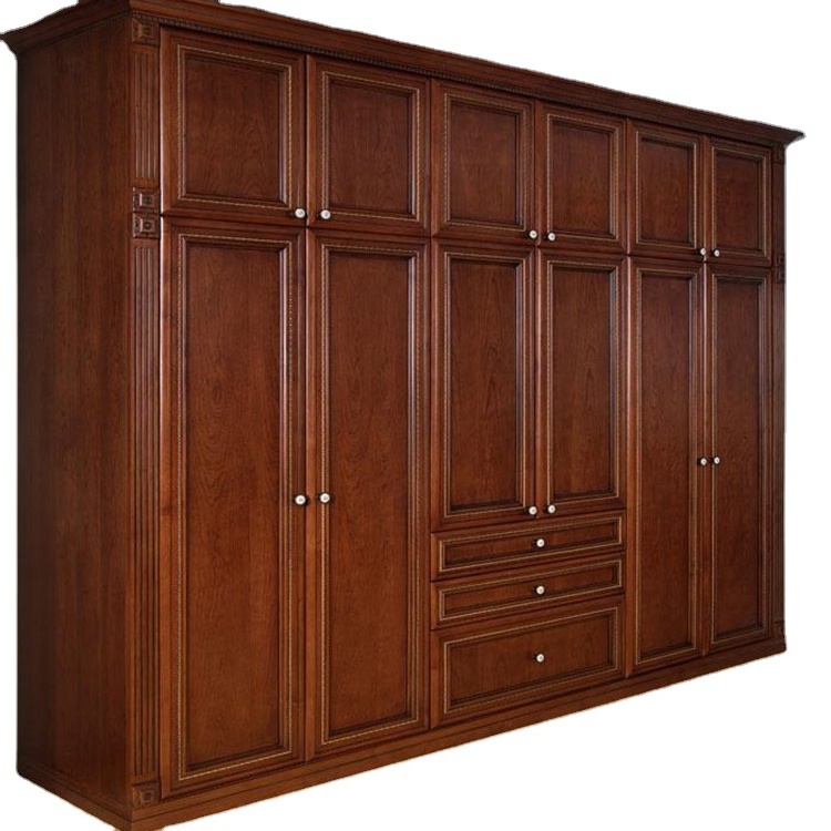 Guangdong design antique durable bedroom solid wood wardrobe cabinet