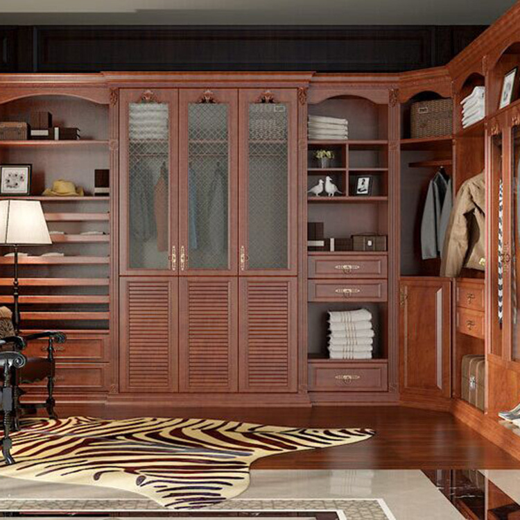 Guangdong design antique durable bedroom solid wood wardrobe cabinet