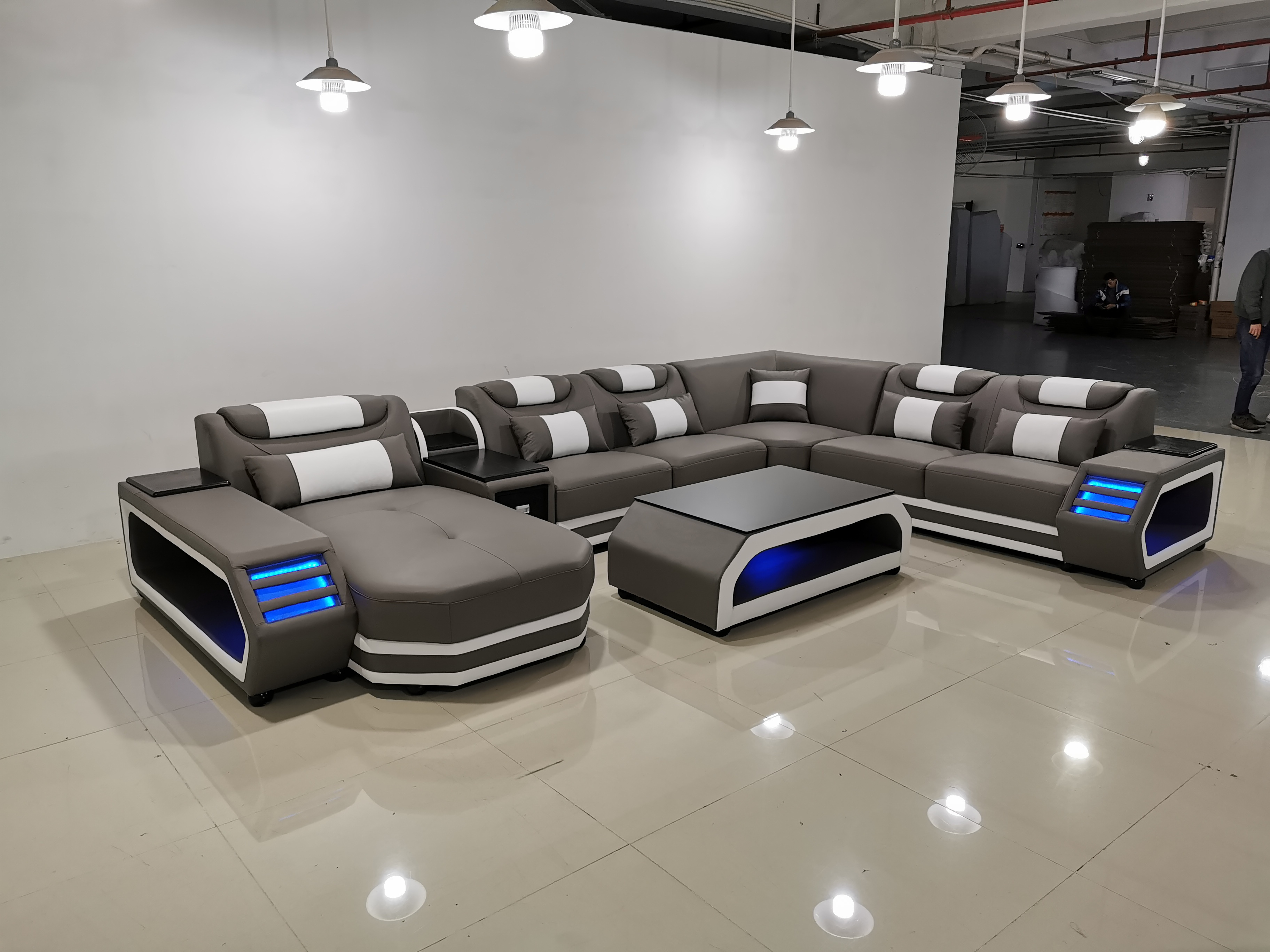 New arrival living room sofas super modern style living room furniture LED lamps top quality leather couch living room sofas