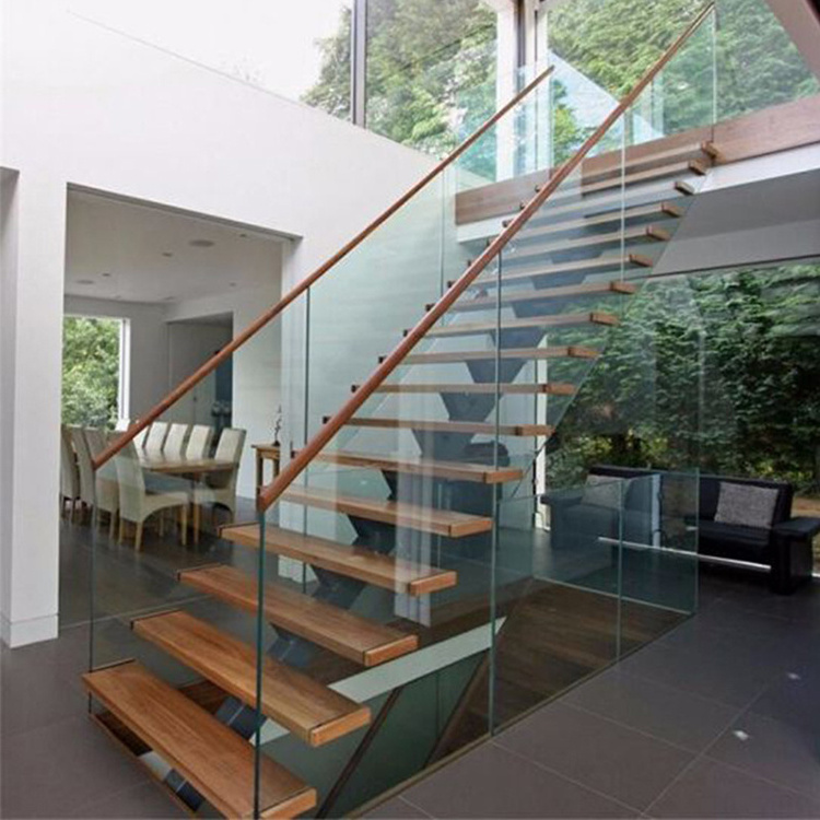 Cheap Design Walnut Slab Granite Loft Indoor Folding Wood Stairs Floating and Straight Stairs Staircase