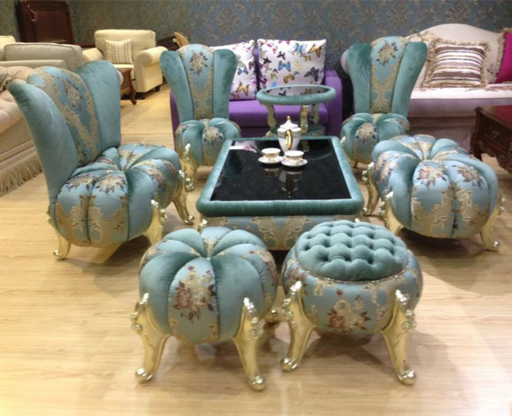 Dark green European neoclassical living room furniture combination hotel square table round sofa stool pumpkin sofa