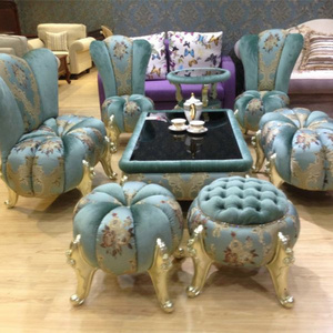 Dark green European neoclassical living room furniture combination hotel square table round sofa stool pumpkin sofa