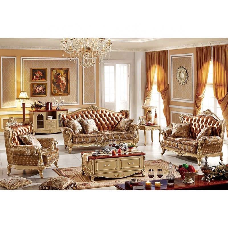 New Design Antique Sofa European Style Classic Genuine Leather  Sofa Sets