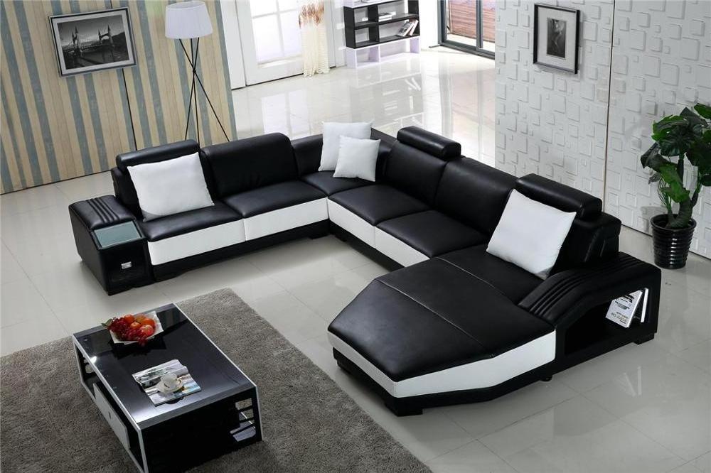 Red and black genuine leather divan sofa set with led light