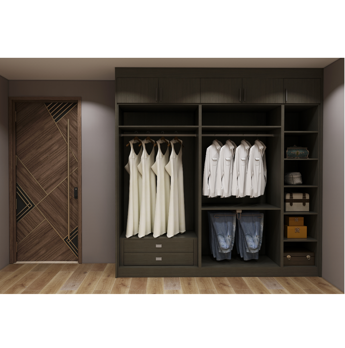 Hot sales customized modern wardrobe open closet glass door wooden wardrobes