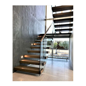 CBMmart new customized floating modern staircase with wood stair handrail glass railing straight stairs