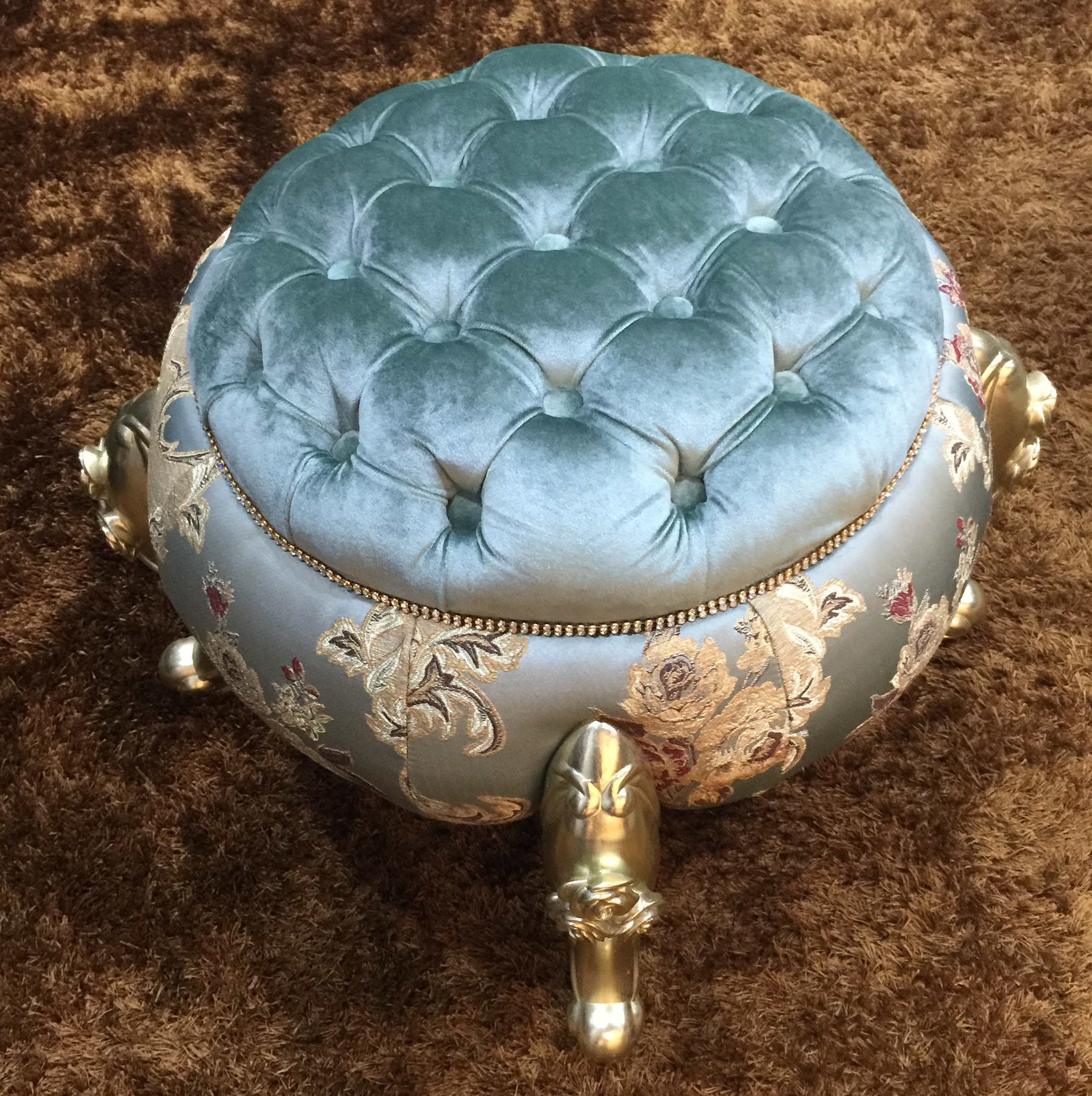 Dark green European neoclassical living room furniture combination hotel square table round sofa stool pumpkin sofa