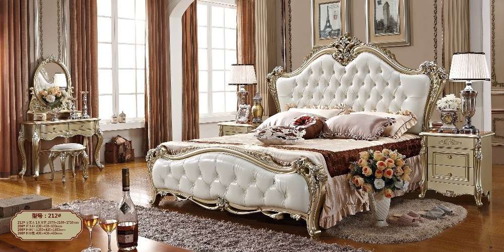 European luxury royal king size newest model solid wood bed