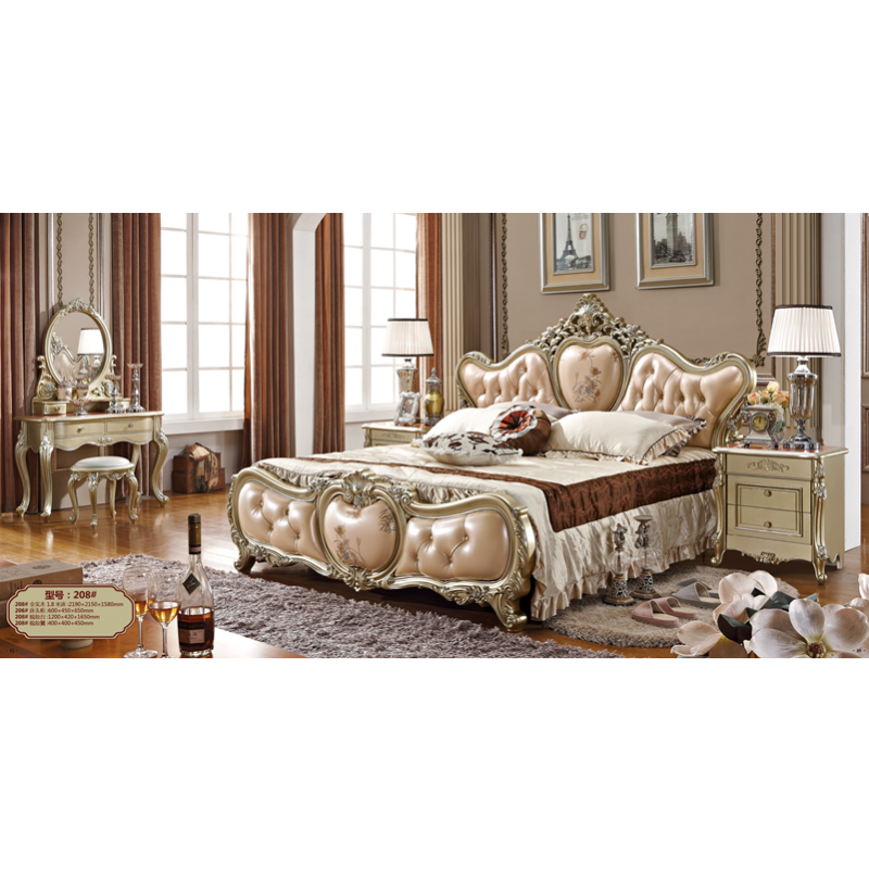 European luxury royal king size newest model solid wood bed