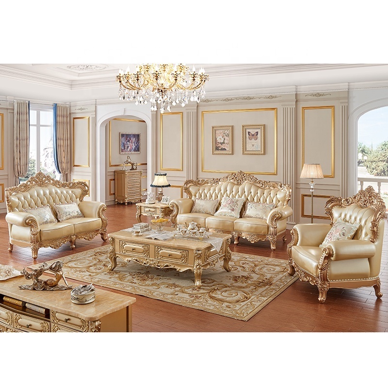 New Design Antique Sofa European Style Classic Genuine Leather  Sofa Sets