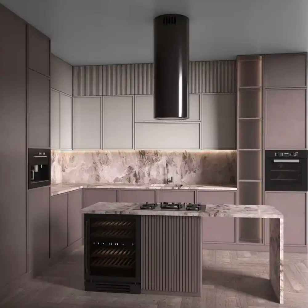 Italian Designs Curved Shape Modular island modern Kitchen Cabinet