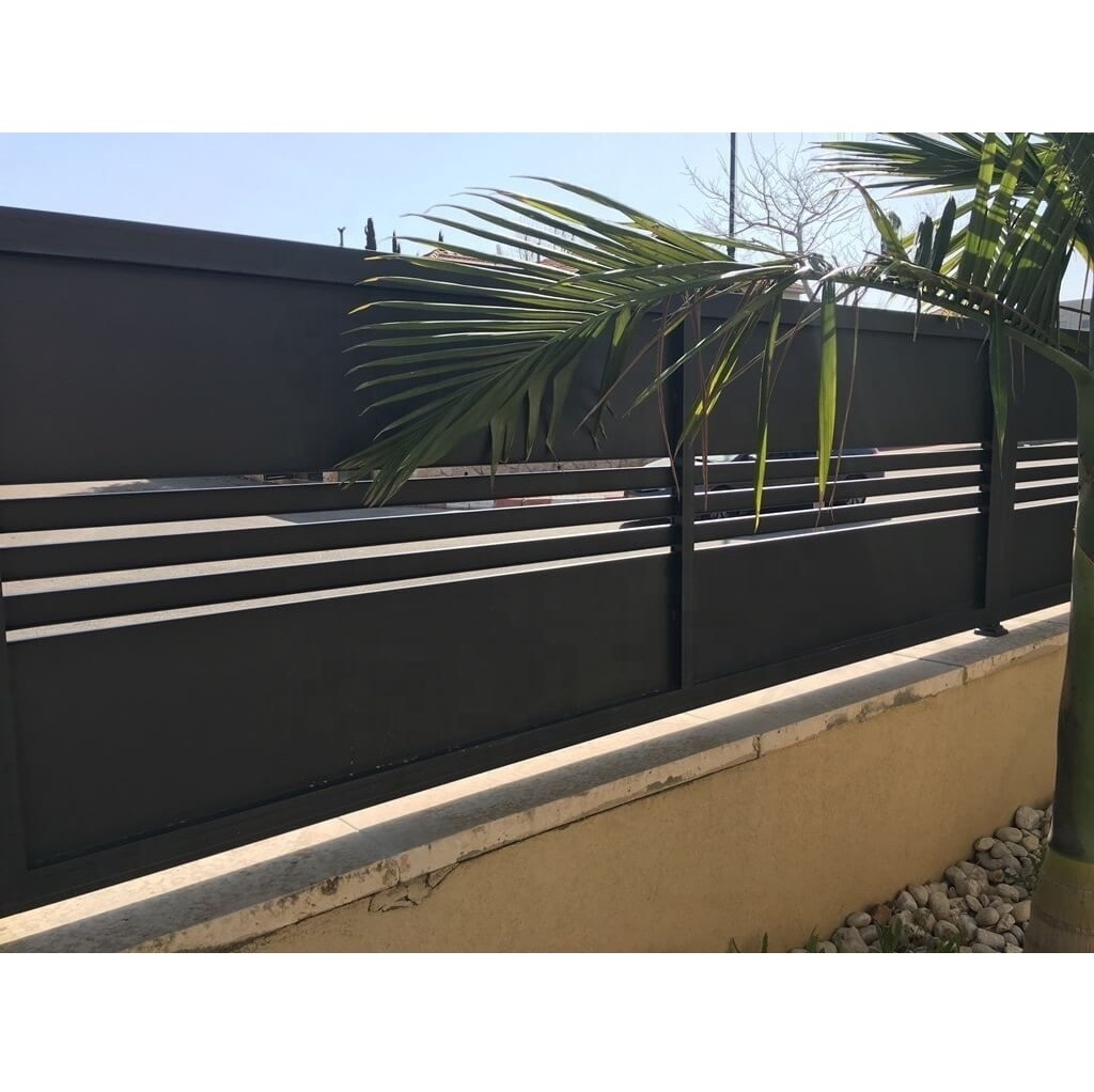 Modern design aluminum metal black powder coated horizontal fence privacy slat fence panels outdoor garden fence