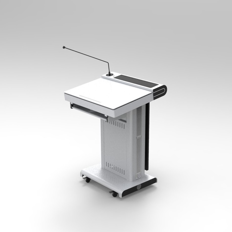 Conference speech table Aluminum body Lectern with wheels microphone 21.5inch screen and 32inch sual screen