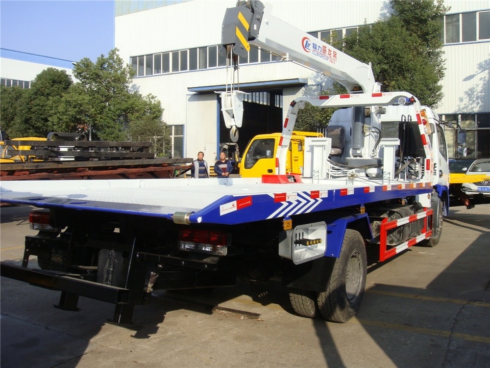 multifunction slide bed tow wrecker truck mounted 3.2ton telescopic boom crane for sale