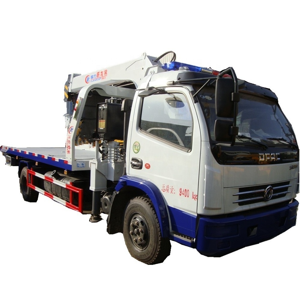 multifunction slide bed tow wrecker truck mounted 3.2ton telescopic boom crane for sale