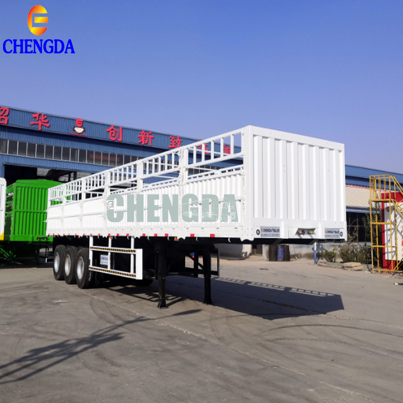 Hot Sale Cheap 40ton-80ton 3 Axles Cargo Livestock Sugar Cane Stake Fence Cargo Semi Truck Trailer For Sale