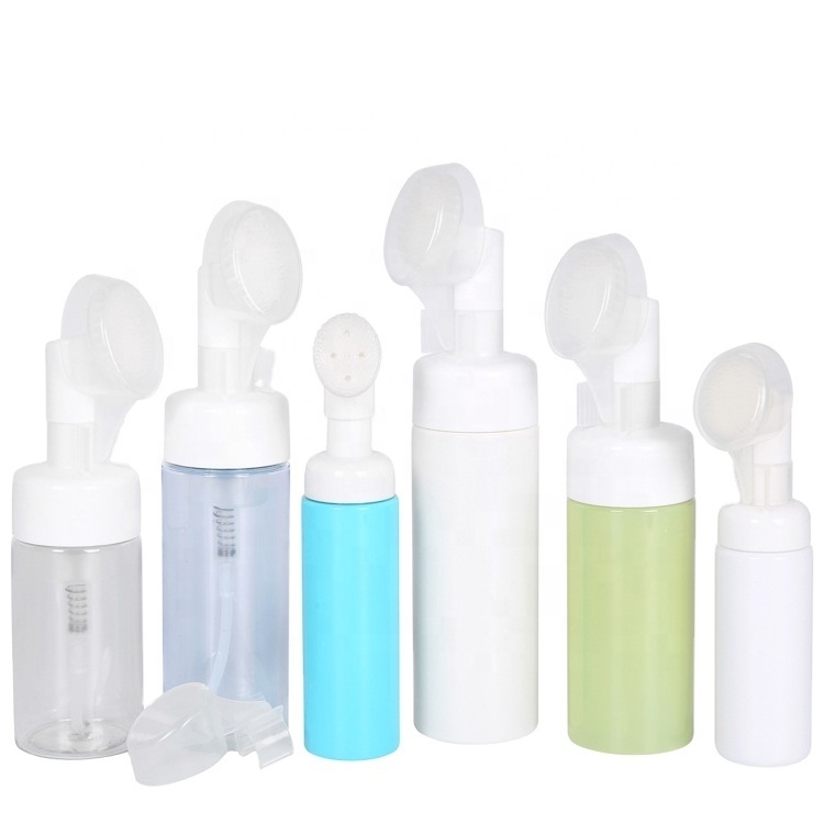 Empty PET Plastic Soap Foamer Cleansing Dispenser Foam Pump Bottle With Special Facial Cleansing Brush Design