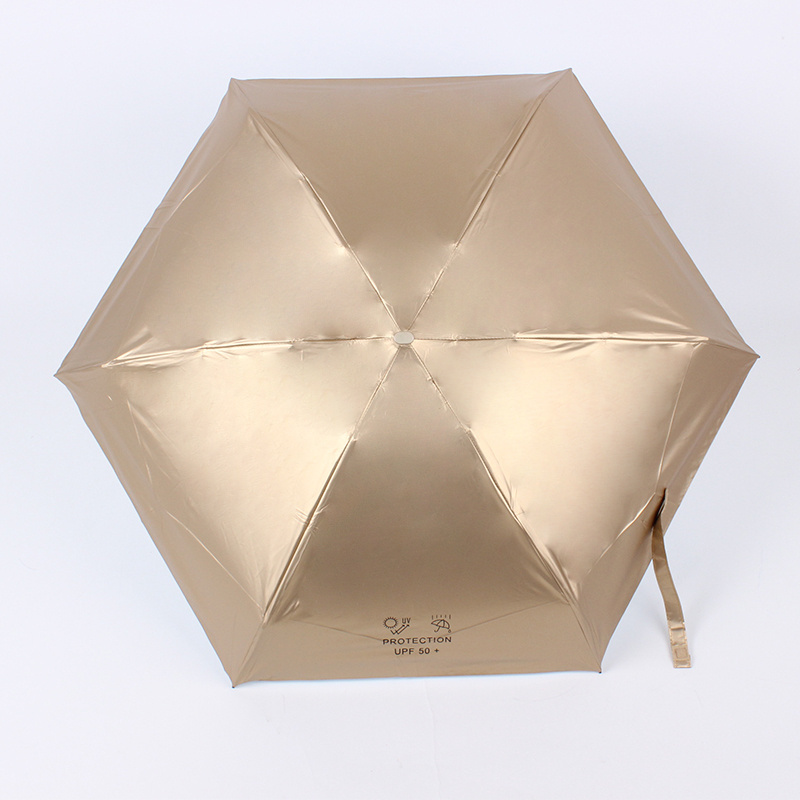 uv protect high quality ladies 6 fold smallest pocket mini umbrella gold and sliver coating