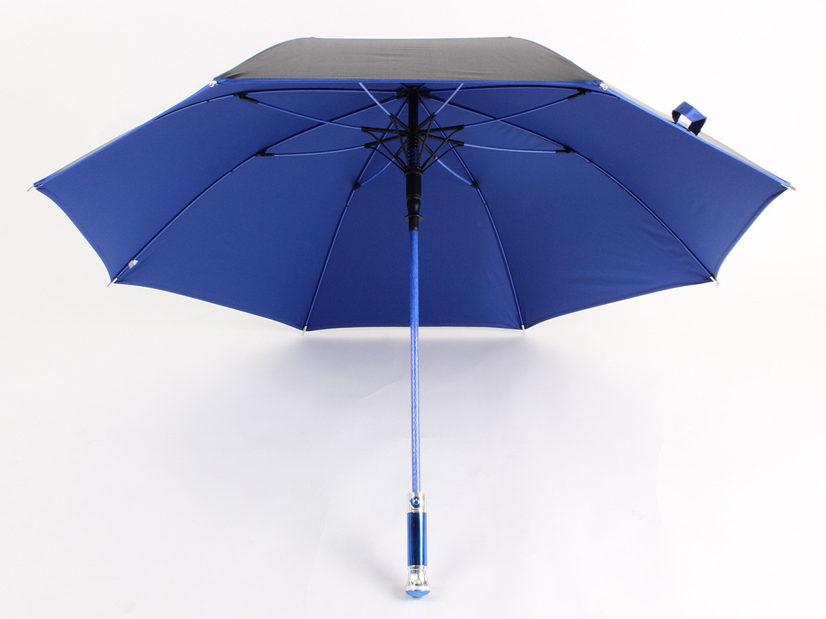 golf straight umbrella with crystal Diamond handle colorful fiber frame umbrella rain and sun