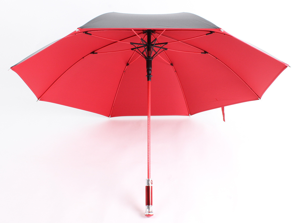 golf straight umbrella with crystal Diamond handle colorful fiber frame umbrella rain and sun